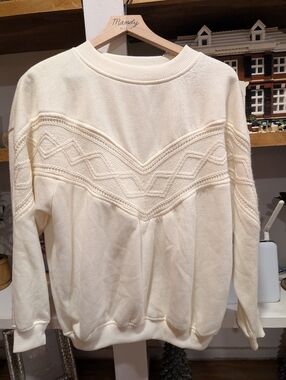 Vintage Knit Patchwork Cream Dolman Sleeve Sweatshirt Size Large